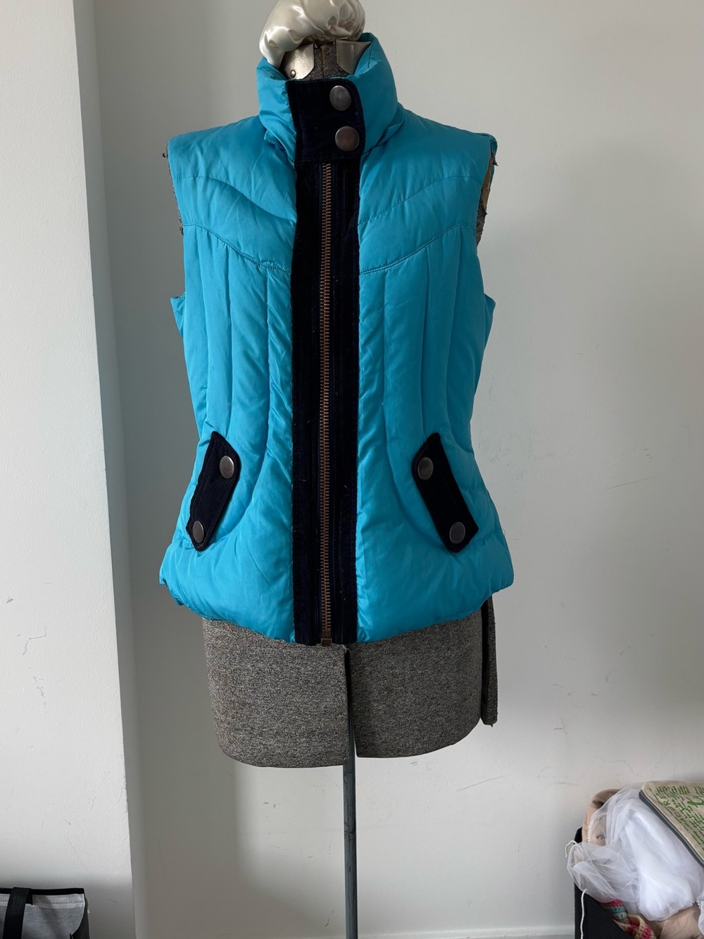 Black Rivet puffy vest with black corduroy trim
